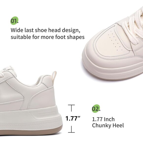 Women’s Leather Beige Lace Up Lightweight Stylish Casual Sneaker Shoes - Picture 3 of 5